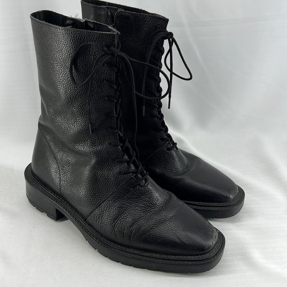ASOS Design Leather Hi Ankle Boots Lace Black Side Zip